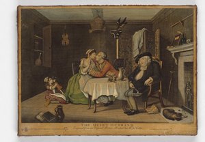 El esposo tranquilo, grabado hecho por John June, c.1768 de John Collet