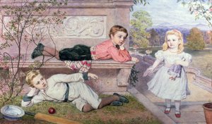 Los niños Farrer, Gaspard, Henry y Cecilia en los jardines de una casa de campo en Berkshire de John Collingham Moore
