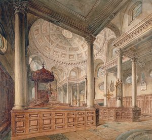 Vista interior de la Iglesia de San Esteban Walbrook, Ciudad de Londres, 1811