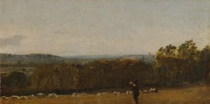 Un pastor en un paisaje mirando a través de Dedham Vale hacia Langham de John Constable