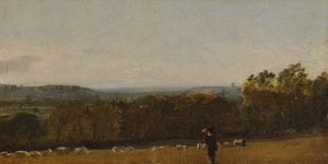 Un pastor en un paisaje mirando a través del valle de Dedham hacia Langham, ca. 1811 de John Constable