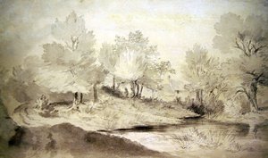 Un Estanque en Suffolk, con Cabañas en la Distancia de John Constable