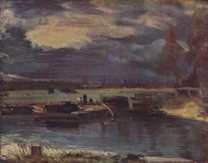Barcazas en el Stour, con la iglesia de Dedham a lo lejos, c1811