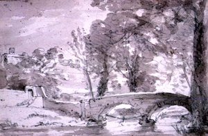 Puente con árboles y edificios, en Haddon