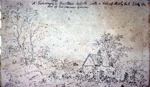 Cabaña en Brantham, con vista de Mistley Hall (dibujo) de John Constable