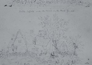 Cabaña en Holton con la iglesia al fondo de John Constable