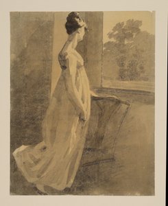 Mujer descansando contra una silla y mirando por una ventana, recto, c.1806 de John Constable