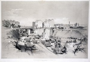 Construcción de los muros de contención en Park Street, Camden Town, 1836