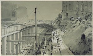 Construcción de los muros de contención en Park Street, Camden Town, septiembre de 1836 de John Cooke Bourne