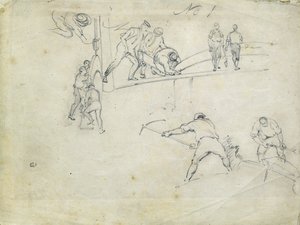 Construction of the London and Birmingham Railway, c.1835 (lápiz sobre papel; boceto compuesto) de John Cooke Bourne