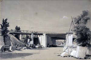 Puente de Denbigh Hall desde la carretera, 25 de junio de 1837