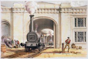 Entrada a la casa de máquinas de locomotoras, Camden Town, Londres