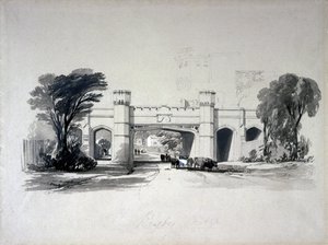 Puentes ferroviarios de Rugby vistos desde la carretera, Warwickshire, abril de 1839 de John Cooke Bourne