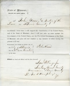 Juramento de lealtad de John Crow de Missouri, Condado de St. Louis de John Crow
