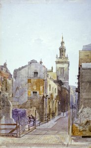 College Hill y la iglesia de St Michael Paternoster Royal, Ciudad de Londres, 1883 de John Crowther