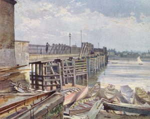Londres perdido: Old Battersea Bridge, from the North Bank (litografía en color)