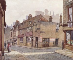Londres perdido: Casas antiguas en Snowfields, Bermondsey (litografía en color) de John Crowther