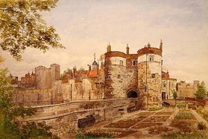 Vista de la Torre de Londres, mostrando Byward Tower, Beauchamp Tower, Devereux Tower y St. Thomas Tower de John Crowther