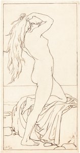 Desnudo de pie atándose el cabello de John Dawson Watson