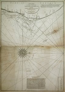 Una nueva carta de la costa de Lowestoff a Hasbrough incluyendo Yarmouth Roads y Sands, Hasbrough Gatt, y las nuevas luces de John Diston