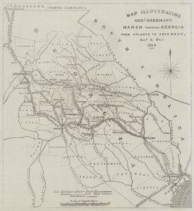 Mapa que ilustra la marcha del General Sherman a través de Georgia desde Atlanta hasta Savannah, noviembre y diciembre de 1864