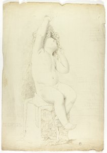 Antigua estatua de un putto sentado jugando con una máscara de John Downman