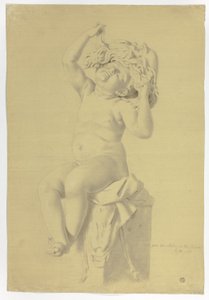 Estatua antigua de putto sentado sosteniendo máscara de Sileno de John Downman