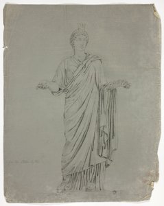 Estatua antigua de diosa de pie con brazos extendidos
