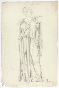 Estatua antigua de mujer de pie con túnica