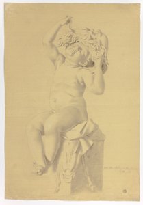 Estatua antigua de putto sentado sosteniendo máscara de Sileno de John Downman
