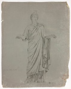 Estatua antigua de diosa de pie con brazos extendidos
