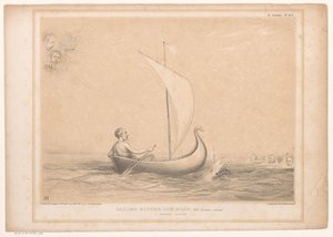 Spotprent conoció a Lord Russell en een zeilboot Navegando ante el viento, Con Breakers por delante. Un escape estrecho (título en el objeto) Bocetos HB (título de la serie en el objeto) de John Doyle