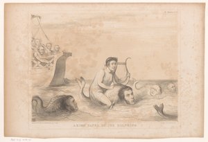 Caricatura sobre la política interna inglesa Arion salvado por los delfines (título sobre objeto) Bocetos HB (título de la serie en el objeto)