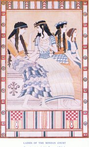 Damas de la corte minoica, ilustración de Mitos de Creta y Europa prehelénica, pub. por la Gresham Publishing Company Limited 1920