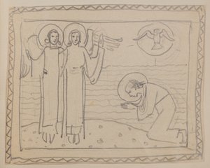 Sin Título [Figura arrodillada y dos ángeles] de John Duncan