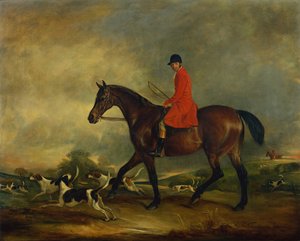 El Capitán Garth en su cazador bayo con sabuesos de John E. Ferneley