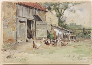 Alimentando a las gallinas, 1909 de John Edgar Mitchell