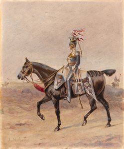 Un oficial a caballo del 17º Regimiento de Dragones (Ligeros) (Lanceros), c.1825 (óleo y gouache sobre papel) de John Edward Chapman Mathews
