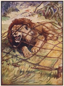 El león y el ratón (litografía en color) de John Edwin Noble