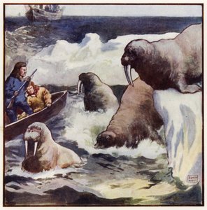Las colosales criaturas se retorcían con increíble celeridad (litografía en color) de John Edwin Noble