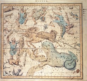 Carta celeste: Invierno, con los signos del zodíaco y la posición de las estrellas (grabado) de John Emslie