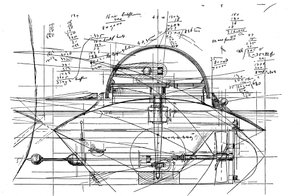 Boceto de John Ericsson para su barco de torreta giratoria Monitor, 1890