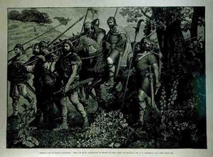 Diseño para Tapiz de Windsor: Hombres de Kent Marchando Frente al Ejército de Harold