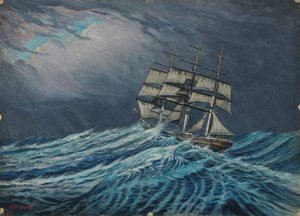 Un velero, Finales del siglo XIX - mediados del siglo XX (óleo sobre cartón) de John Everett