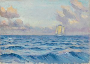 Un velero, finales del siglo XIX - mediados del siglo XX (óleo sobre papel) de John Everett