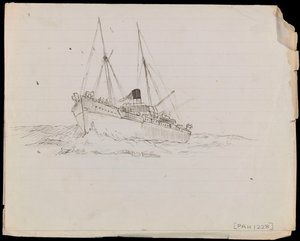 PAH1228; Bocetos de un acorazado y otros dos buques de la Royal Navy (dibujo)