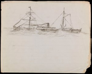 PAH1228; Bocetos de un acorazado y otros dos buques de la Royal Navy (dibujo) de John Everett