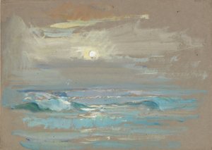 Paisaje marino. Luz de luna sobre un mar en calma, finales del siglo XIX - mediados del siglo XX (acuarela)