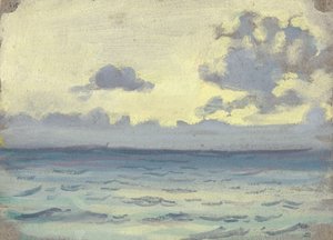 Paisaje marino, barcos en un horizonte tranquilo, finales del siglo XIX - mediados del siglo XX (acuarela, grafito, papel)