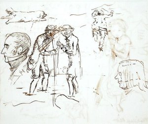 Una hoja de estudios con John Ruskin (1819-1900) y William Millais de John Everett Millais